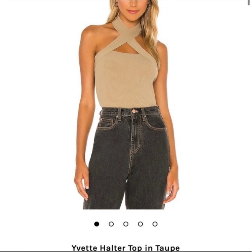 NBD Revolve Tan Tank Top Cross Neck Halter Beige Tan Sweater Knit Nude Yvette